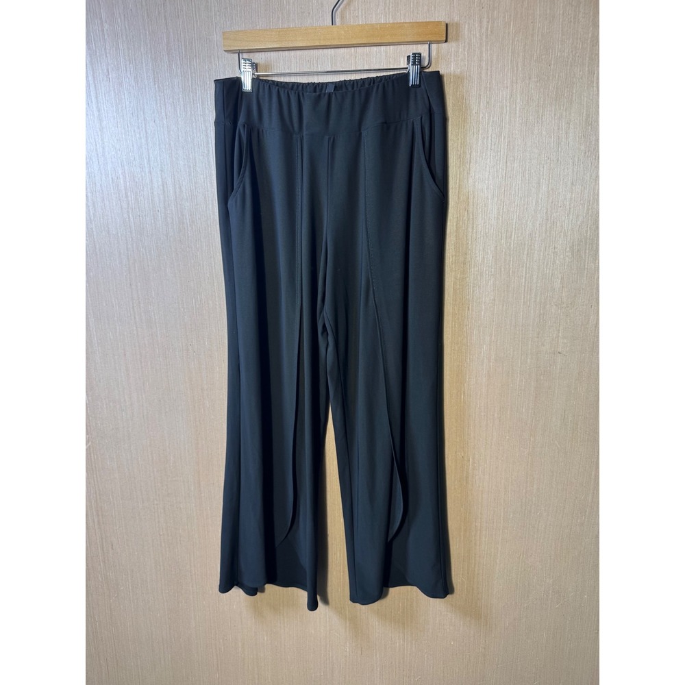 IC by Connie K Women's Black Flowy Wide Leg Pants Size L Lounge USA Made